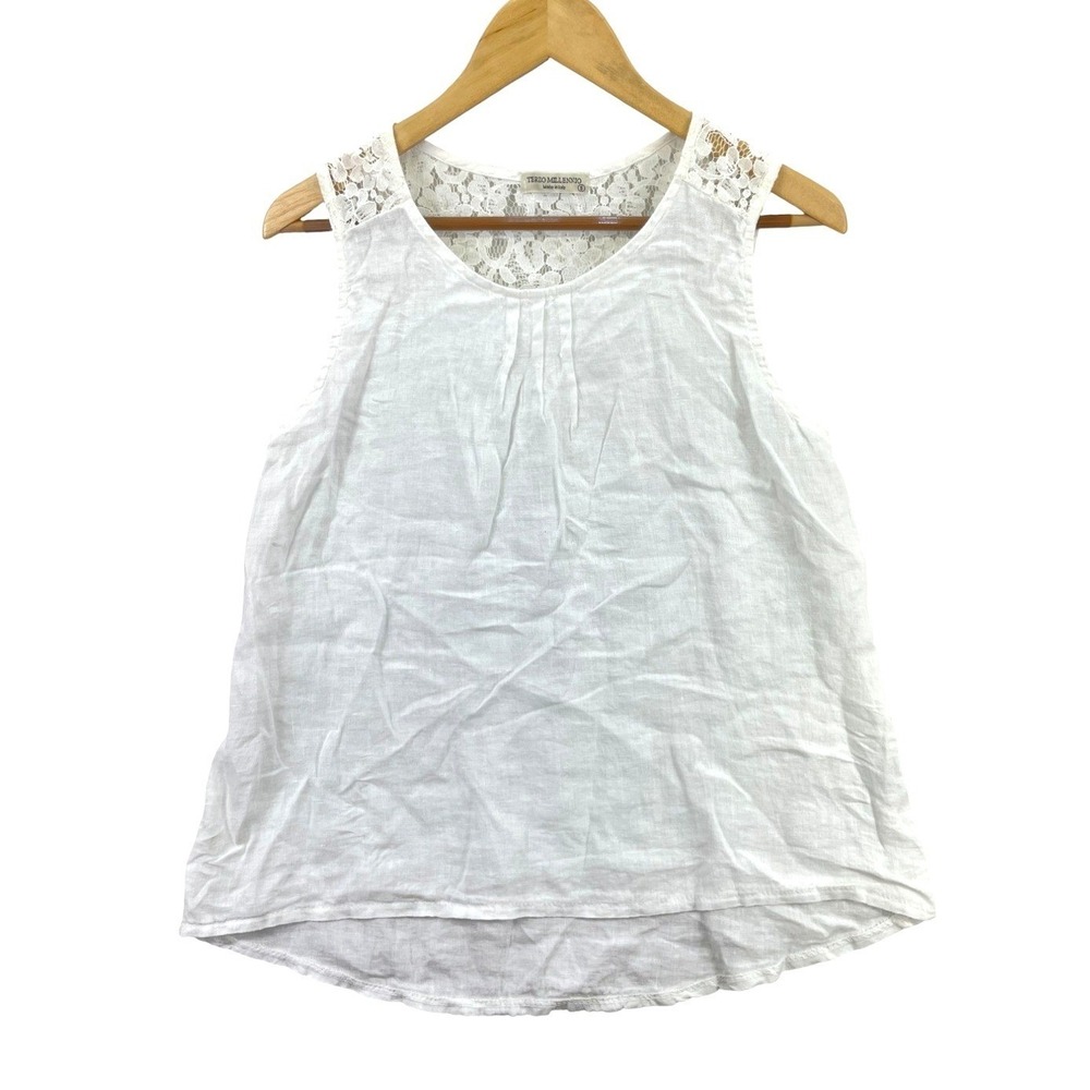 Terzo Millennio Linen Lace Back Tank Top Womens S White Made In Italy Cami
